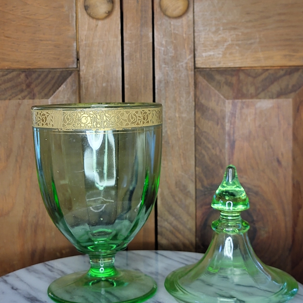Elegant Green Glass Jar with Gold Accent - Picture 9 of 13